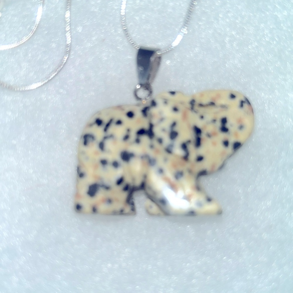 Hippie Boho Dalmatian Jasper Crystal Elephant Sterling Silver 30” Neck… - Picture 6 of 8